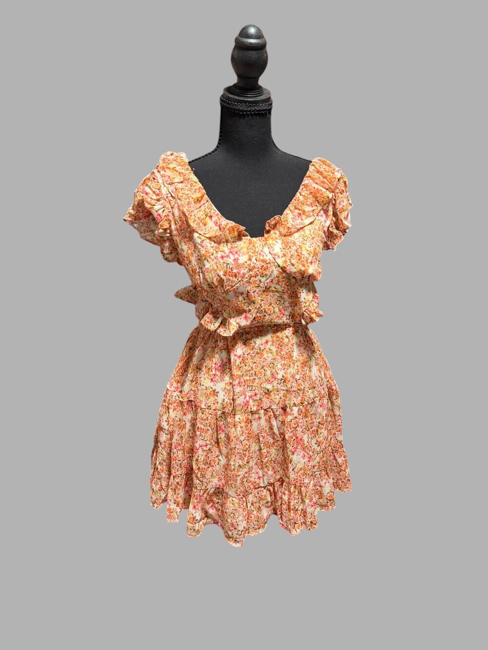 Stay to Moon Floral Ruffle Cutout Tiered Mini Dress Size Small